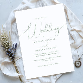 Invitación Boda de guiones elegantes de color blanco y verde 