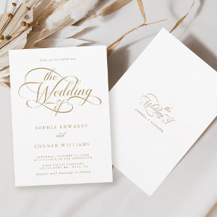 Invitación Boda de guiones elegantes de oro y blanco