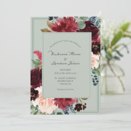 Invitación Boda de guiones elegantes de Rubor verde floral