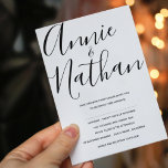 Invitación Boda de guiones elegantes en blanco y negro<br><div class="desc">Invitación a la boda de guiones elegantes en blanco y negro . Envíe a sus amigos y familia esta invitación a la boda de estilo elegante en blanco y negro . La parte trasera de la tarjeta es Negro . Personalizar por el cambio de los nombres de la novia y...</div>