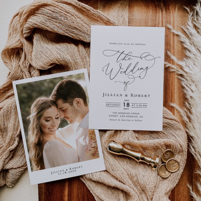 Invitación boda de guiones elegantes en blanco y negro (Subido por el creador)