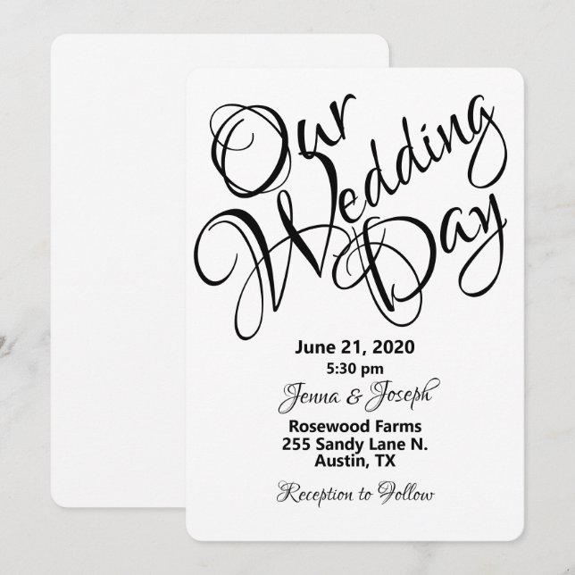 Invitación Boda de guiones en blanco y negro (Anverso / Reverso)