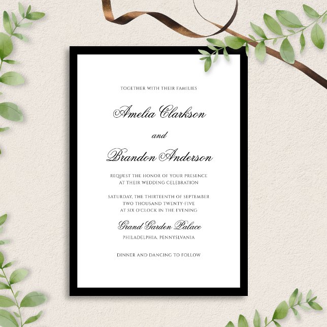 Invitación Boda de guiones formales de borde blanco y negro c (Subido por el creador)