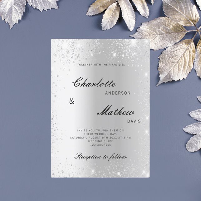 Invitación Boda de guiones formales de Silver purpurina (Subido por el creador)