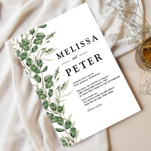 Invitación Boda de guiones manuscritos simples de eucalipto
