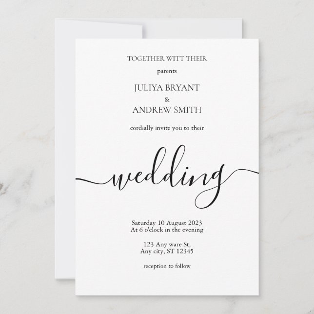 Invitación Boda de guiones minimalistas blancos (Anverso)