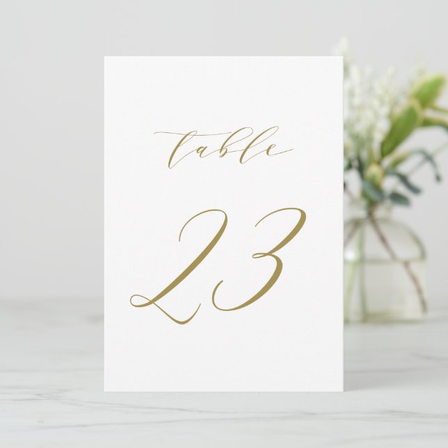 Invitación Boda de guiones Minimalistas dorados Número de tab (Anverso de pie)