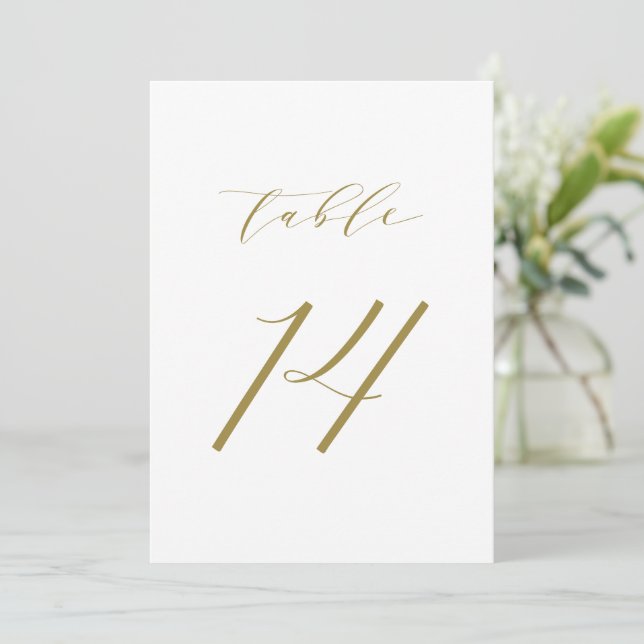 Invitación Boda de guiones Minimalistas dorados Número de tab (Anverso de pie)