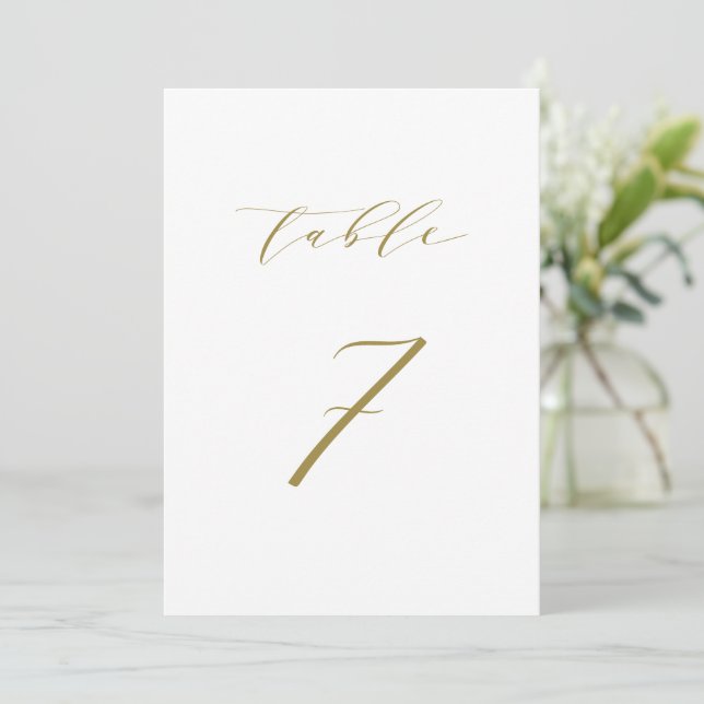 Invitación Boda de guiones Minimalistas dorados Número de tab (Anverso de pie)