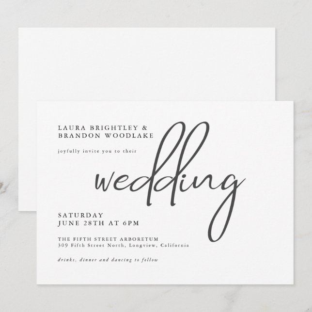 Invitación Boda de guiones Minimalistas modernos y sencillos (Anverso / Reverso)