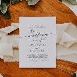 Invitación Boda de guiones modernos<br><div class="desc">Esta moderna invitación a la boda es perfecta para un boda minimalista. El sencillo diseño en blanco y negro presenta una tipografía industrial única con un estilo boho moderno. Personalizable de cualquier color. Mantenga el diseño minimalista y elegante, tal como está, o lo personalice añadiendo sus propios gráficos y obras...</div>