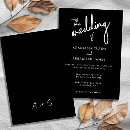 Invitación Boda de guiones modernos de caligrafía en blanco y