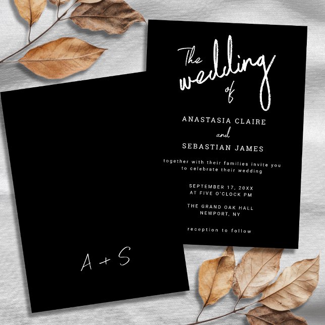 Invitación Boda de guiones modernos de caligrafía en blanco y (Modern Black and White Calligraphy Script Wedding Invitation)