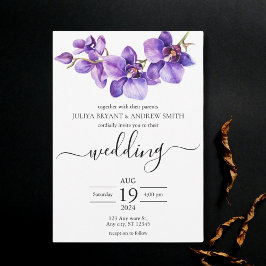 Invitación Boda de guiones morado y blanco
