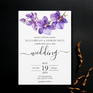 Invitación Boda de guiones morado y blanco