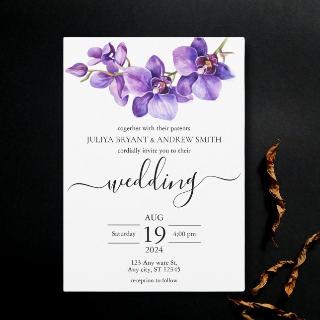 Invitación Boda de guiones morado y blanco (Subido por el creador)