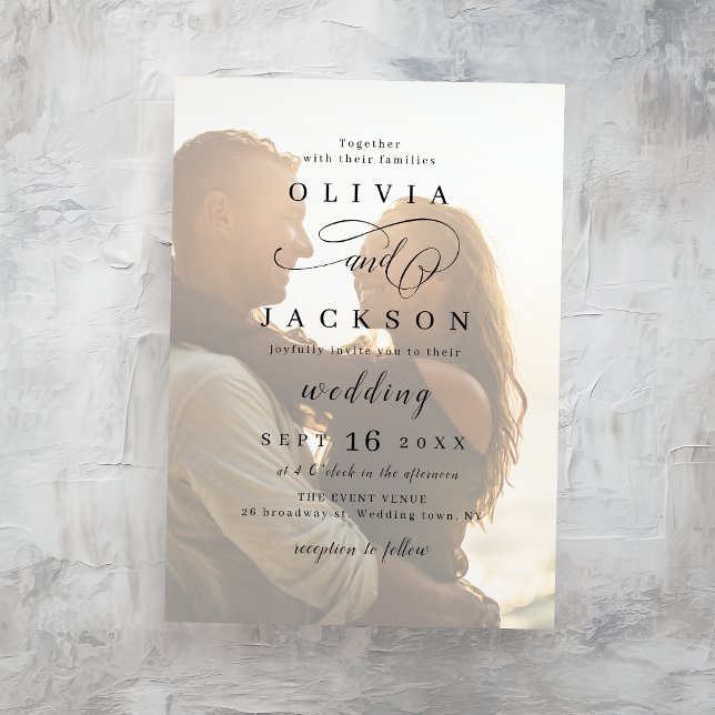 Invitación Boda de guiones romántico y simple (Simple elegant romantic script photo wedding invitation)