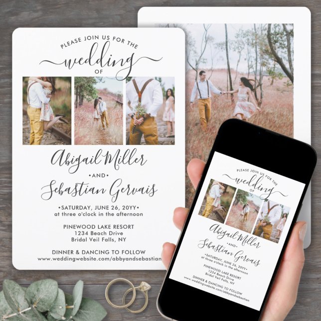 Invitación boda de guiones sencillos y elegantes de 4 Collage (Subido por el creador)