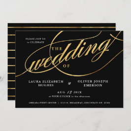 Invitación Boda de guiones únicos y modernos en negro y oro
