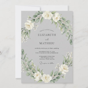 Invitación Boda de guirnalda de flor gris
