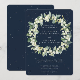 Invitación Boda de guirnalda de la Marina Oscura Snowberry+Eu