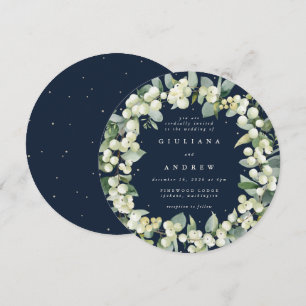 Invitación Boda de guirnalda de la marina redonda Snowberry+E