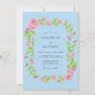 Invitación Boda de guirnalda de rosa azul cielo