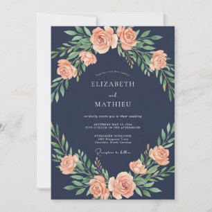 Invitación Boda de guirnalda de rosa rosada naval