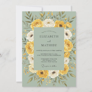 Invitación Boda de guirnalda floral amarilla dorada