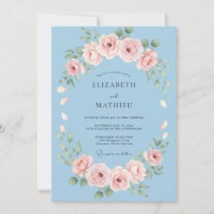 Invitación Boda de guirnalda floral azul cielo