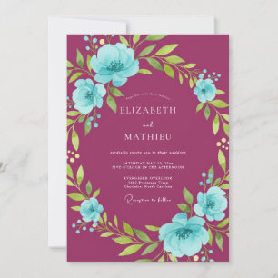 Invitación Boda de guirnalda floral caprichosa de ciruela