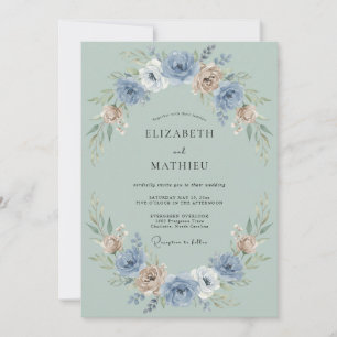 Invitación Boda de guirnalda floral de rubor azul