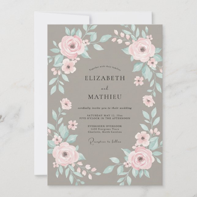 Invitación Boda de guirnalda floral delicada malva (Anverso)