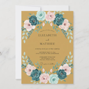 Invitación Boda de guirnalda floral etérea ocre