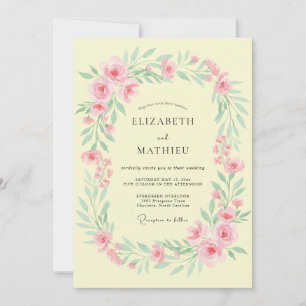 Invitación Boda de guirnalda floral romántica de melocotón pá