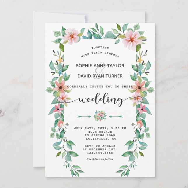 Invitación Boda de guirnalda floral tropical Luau de destino (Anverso)