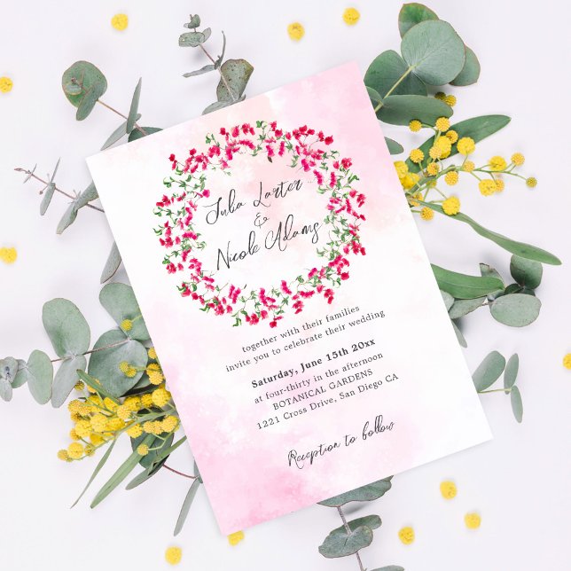 Invitación Boda de guirnalda tropical boscosa rosa (Subido por el creador)