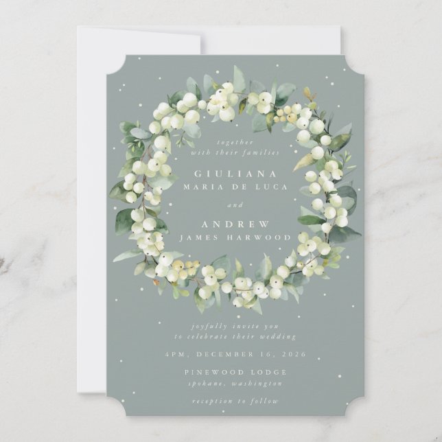 Invitación Boda de guirnalda verde de agua de mar + eucalipto (Anverso)