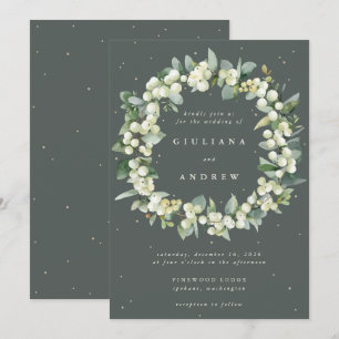 Invitación Boda de guirnalda verde gris + eucalipto