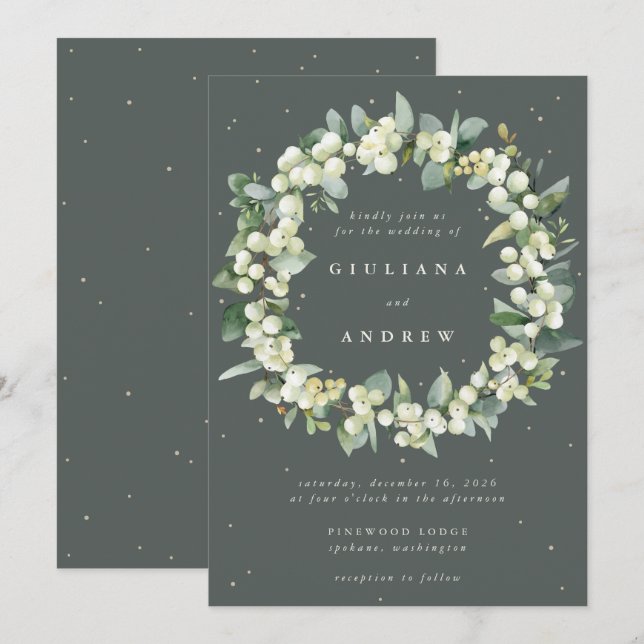 Invitación Boda de guirnalda verde gris + eucalipto (Anverso / Reverso)
