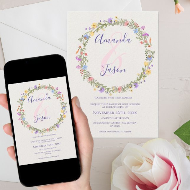 Invitación Boda de guirnaldas amarillo morado (Subido por el creador)