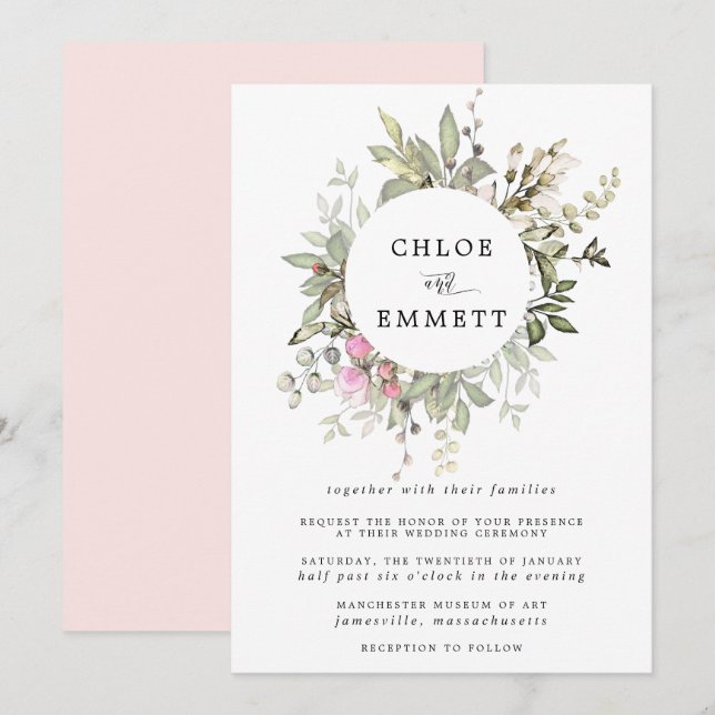 Invitación Boda de guirnaldas botánicas de Boho moderno (Anverso / Reverso)