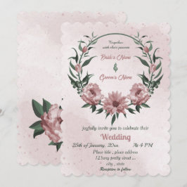 Invitación boda de guirnaldas botánicas de flores rosadas