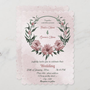 Invitación boda de guirnaldas botánicas de flores rosadas