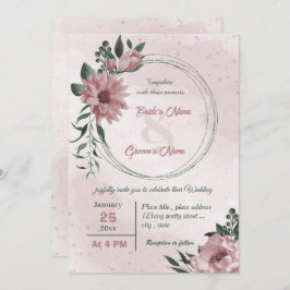 Invitación boda de guirnaldas botánicas de flores rosadas