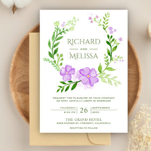 Invitación Boda de guirnaldas bucales moradas y verdes