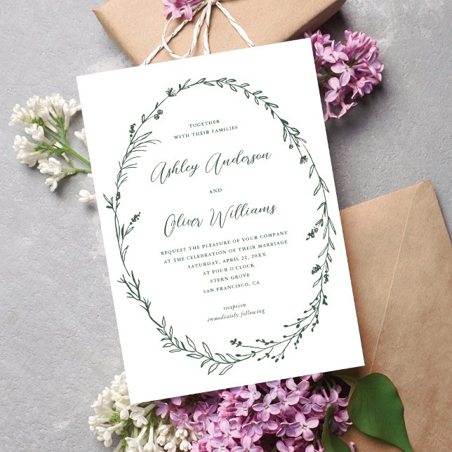 Invitación Boda de guirnaldas de flor salvaje verde oscuro (Subido por el creador)