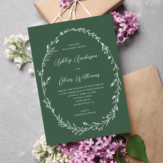 Invitación Boda de guirnaldas de flor silvestre verde oscuro (Subido por el creador)
