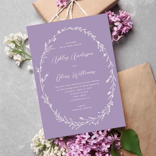 Invitación Boda de guirnaldas de flores violetas rusas (Subido por el creador)