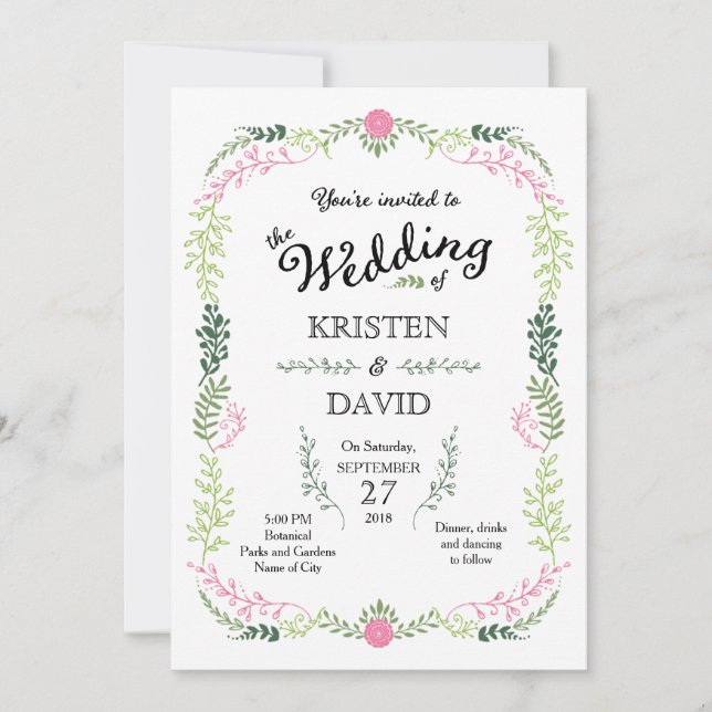 Invitación Boda de guirnaldas de la floración de la primavera (Anverso)